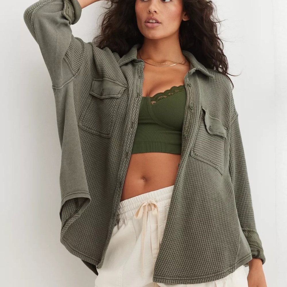 aerie waffle button-down